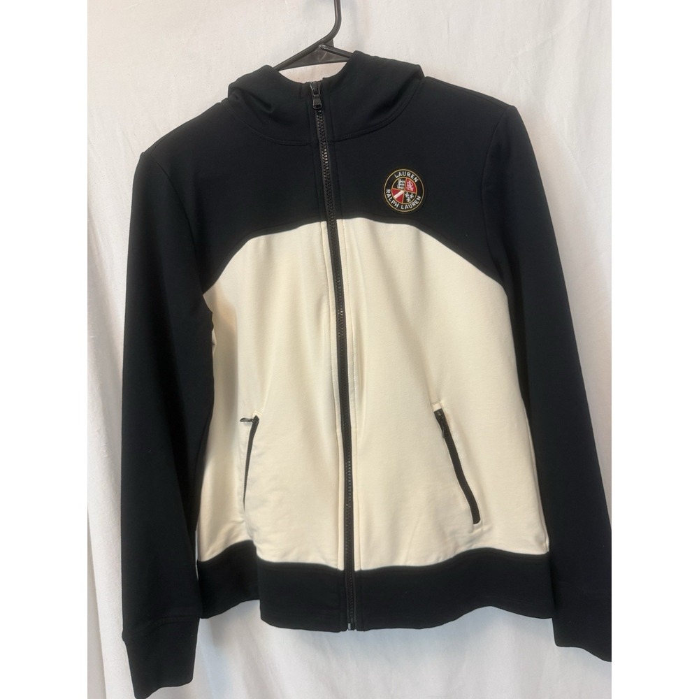 Lauren Ralph Lauren Active Petite PM Full Zip Hoodie Jacket Black Cream classic
